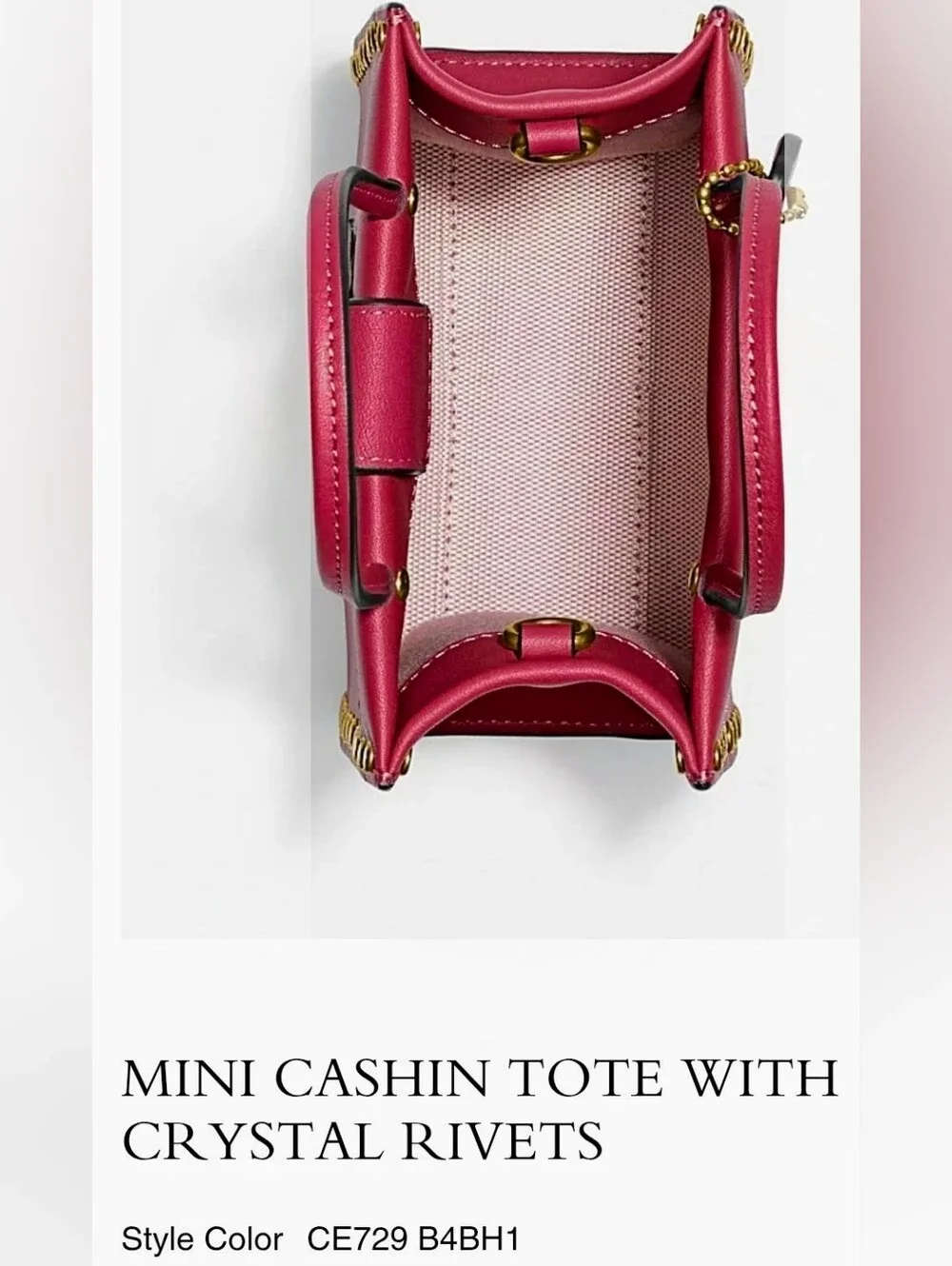 COACH 💎 MINI CASHIN TOTE w/Crystal Rivets ('22) Hyacinth Glove Leather 💎 NWT